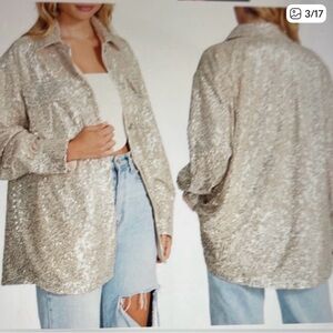 BB Dakota Silver Sequin Button Down Shirt